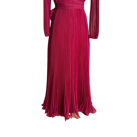 MISS ELLIETTE California Vintage 70s Pleated Maxi Dress Magenta Evening Chiffon - Picture 6 of 15